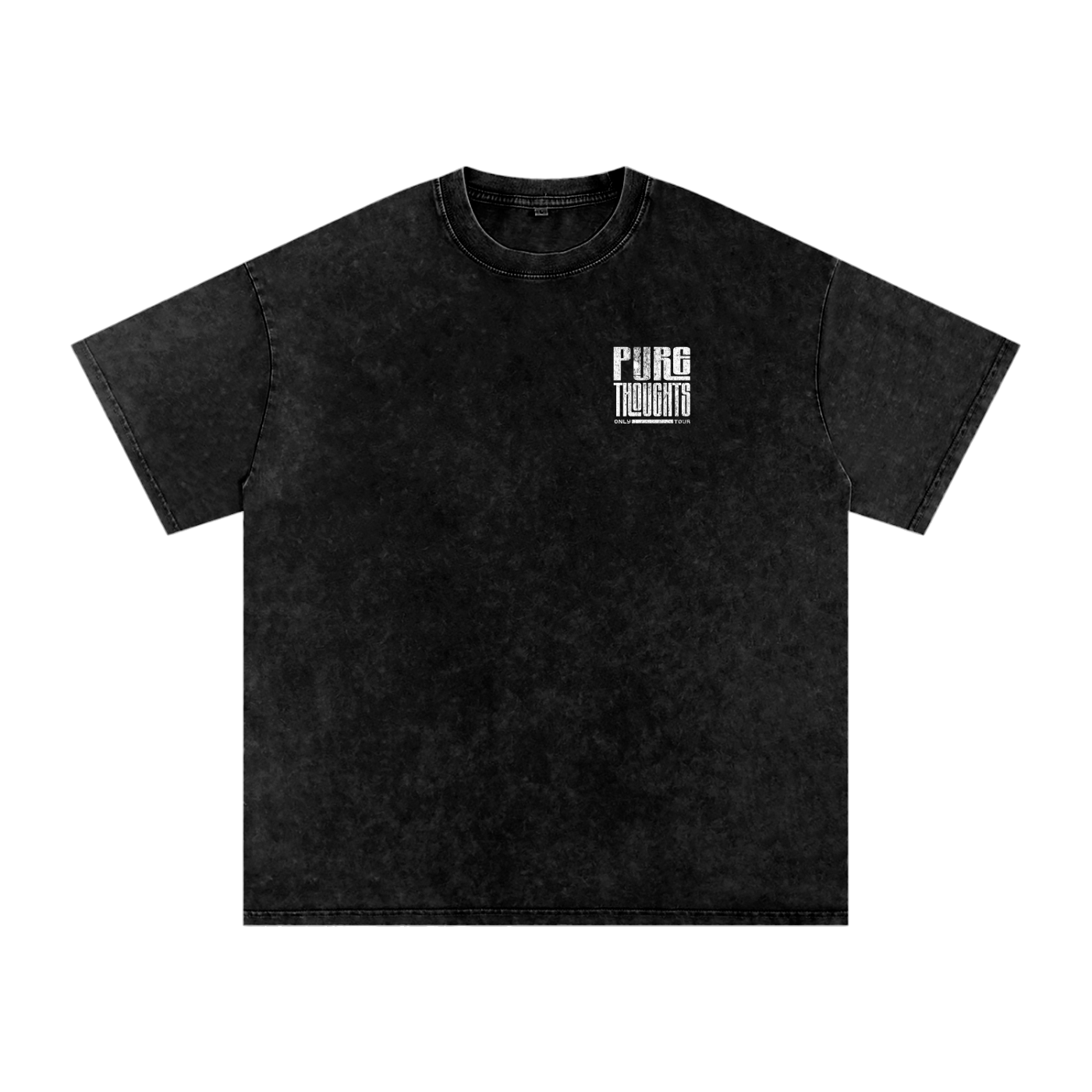 Black t-shirt with a logo on the chest that says, "Pure Thoughts Only Tour"