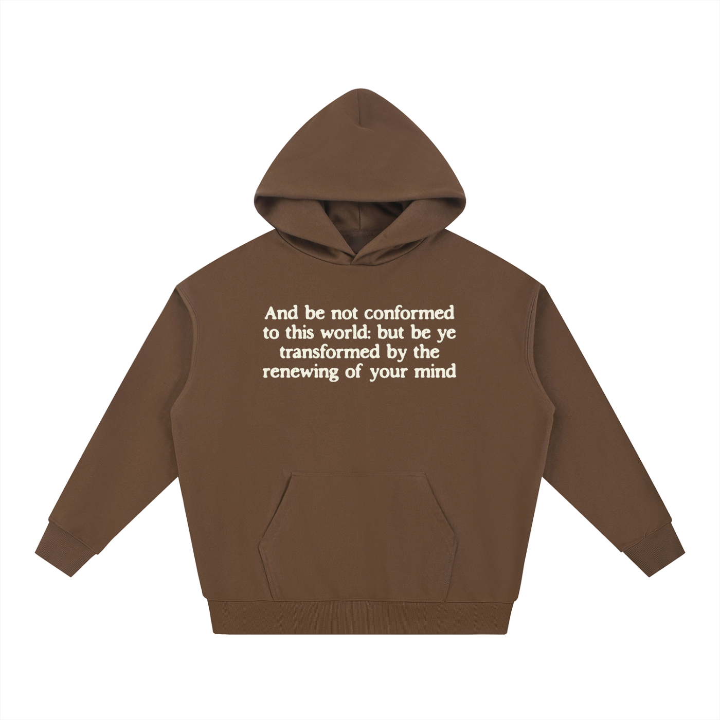 Brown hoodie with text on a white background